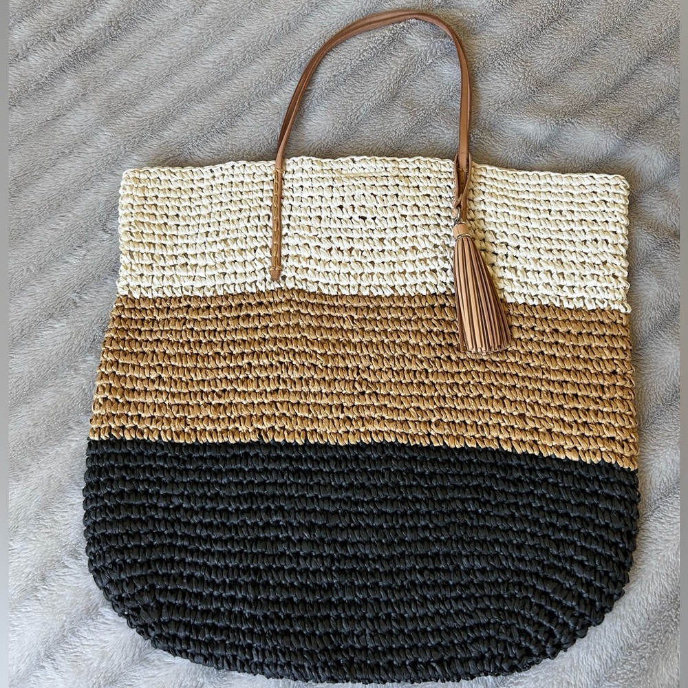 NWOT Banana Republic Multi Stripe Woven Straw Tote Bag